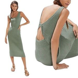 Amadi x Anthropologie | Ribbed Knit Cut Out Midi Dress in Moss Size XL NWT